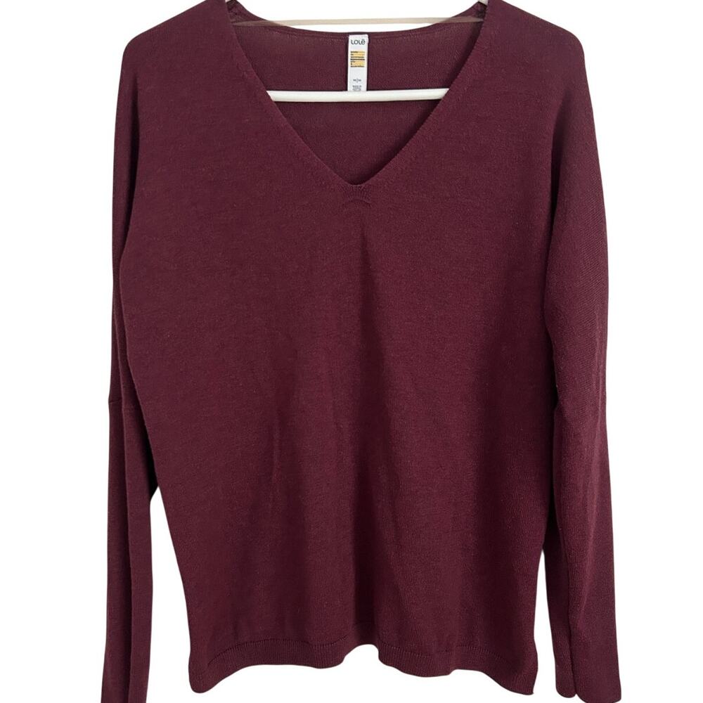 Lolë Maroon Recycled Fiber Knit V‑Neck Sweater Women's Size Medium